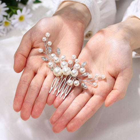 Latious Wedding Bride Pearl Hair Side Comb, Silver Rhinestone Bridal Hair Clips for Women and Girls