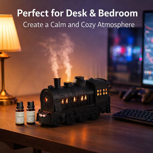 Set, 300 ml 2 Steam Train Essential Oil Diffuser Retro Train Aromatherapy Diffuser with Night Light, Includes Essential