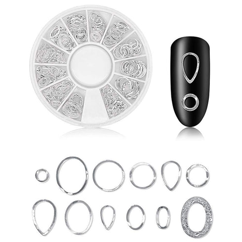WOKOTO 6 Boxes Silver Hollow Nail Art Studs Set - 3D Flower Diamond Manicure Kit with Tweezers