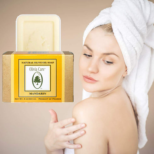 Olivia Care Premium Mandarin Bath & Body Bar Soap - Organic, Vegan, Natural Olive Oil for Sensitive Dry Skin (8 OZ, 4