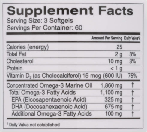 Omega 3 Lemon Minis + Vitamin D3, 1,100 mg Omega-3, 600 IU Vitamin D3, Easy-to-Swallow Softgels, 180 Count