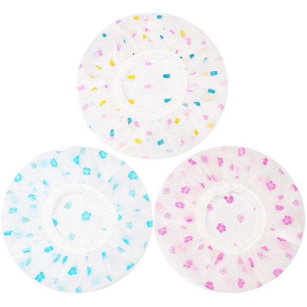 Shower Caps, 3 Pcs Waterproof Bath Caps, Plastic Reusable Shower Caps for Women Ladies Spa Salon