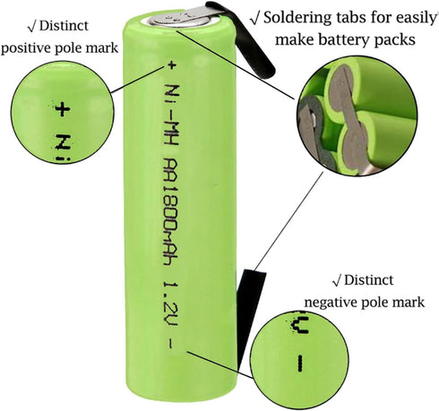 5 x NiMH 1.2V AA 1800 mAh Rechargeable Battery for Electric Shaver with Solder Tabs