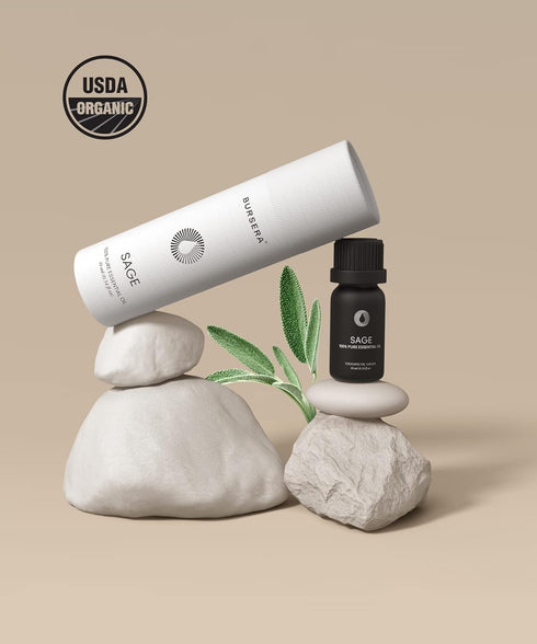 Bursera Organic Sage Essential Oil, Tree Planted with Every Order, 100% Pure USDA Organic Sage Oil, 10ml Undiluted High Grade Natural Sage Oils for Aromatherapy, Diffuser, Shower and Skin