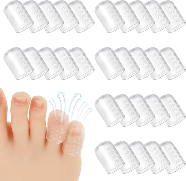 30Pcs Silicone Toe Protectors, Breathable Gel Anti-Friction Toe Caps Guards for Men Women, Soft Clear Toe Sleeves for