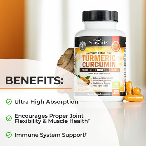 Turmeric Curcumin with Black Pepper Extract 1500mg – High Absorption Ultra Potent Supplement for Joint Support, 180