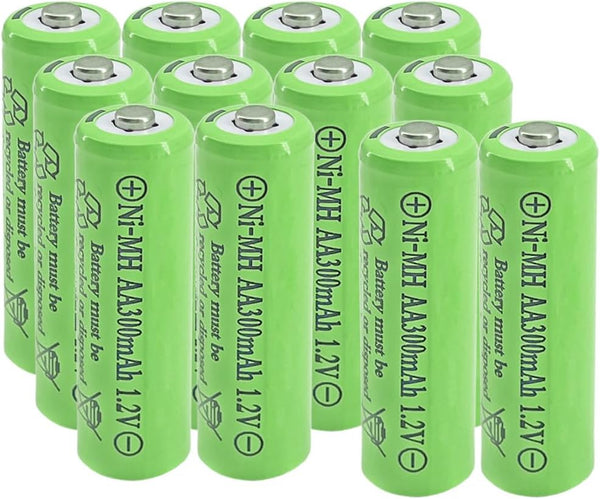 12 Packs 1.2V AA 300mAh Ni-MH Rechargeable Batteries for Solar Lights (AA Size)