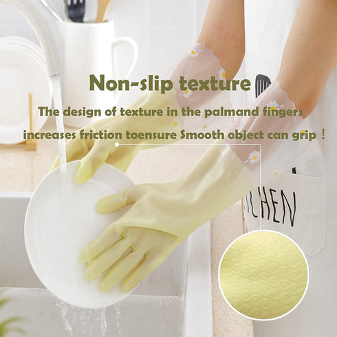 Dishwashing Cleaning Gloves 3 Pairs Reusable Rubber Non-Slip Laundry Kitchen Gardening