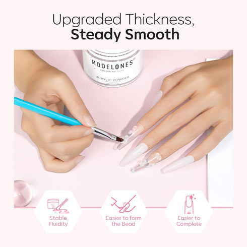 Modelones Clear Acrylic Powder, 4.23oz Large Capacity Professional Nail Powder for 3D French Nail Manicure