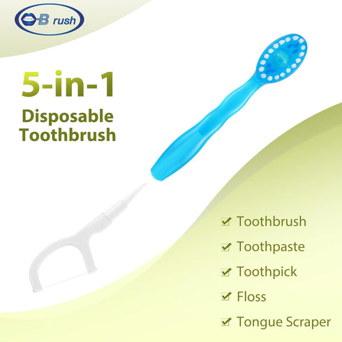 Disposable Toothbrush, Complete Oral Care All in One, Includes Toothpaste, Tongue Cleaner, Pack of 24