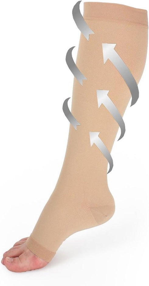 Runee 15-20 mmHg Knee High Compression Socks - Open Toe for Swelling