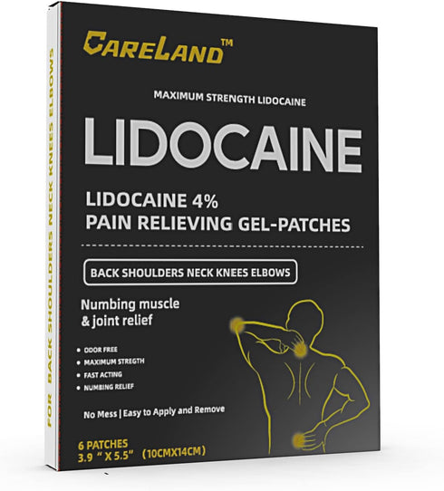 4% Lidocaine Gel Patch, 6 Count | Maximum Strength Pain Patches for Muscle Relief in Neck, Knee, Back, and Shoulders