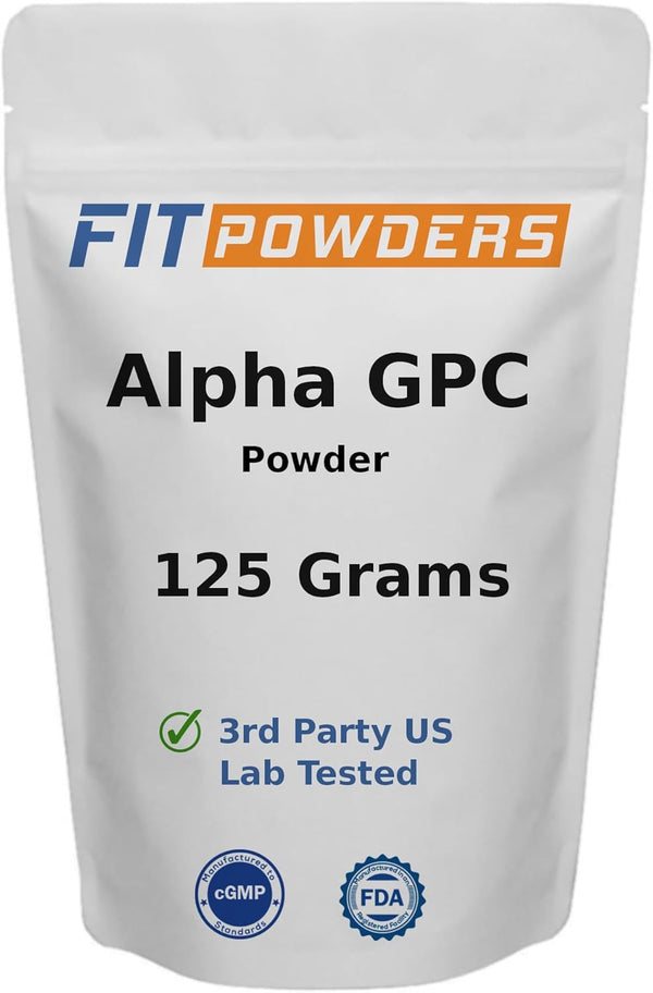 Alpha-GPC Powder 125 Grams - Non-GMO Choline Supplement, Vegan, Third Party Tested for Memory and Focus