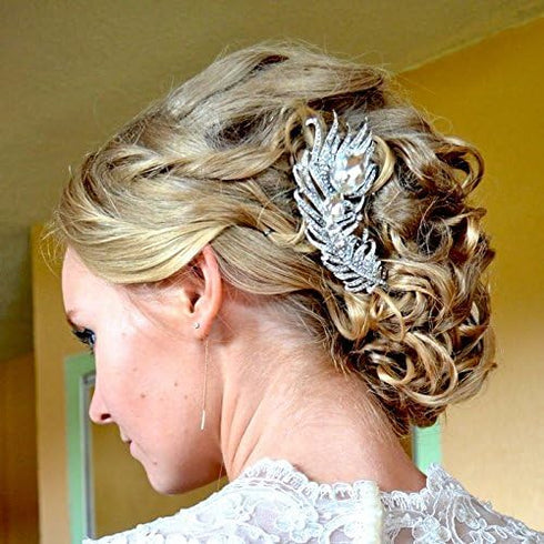 Sindary Bridal Headpiece, 4.33" Rhinestone Crystal Peacock Feather Hair Comb for Women
