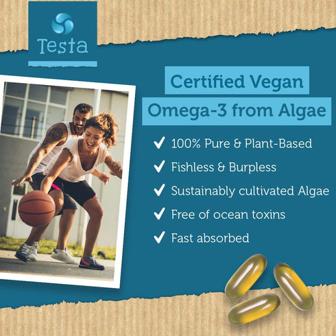 Testa Omega-3 Supplement, Vegan DHA EPA Capsules from Algae, Supports Heart, Brain & Joint Health, 2 Months Supply