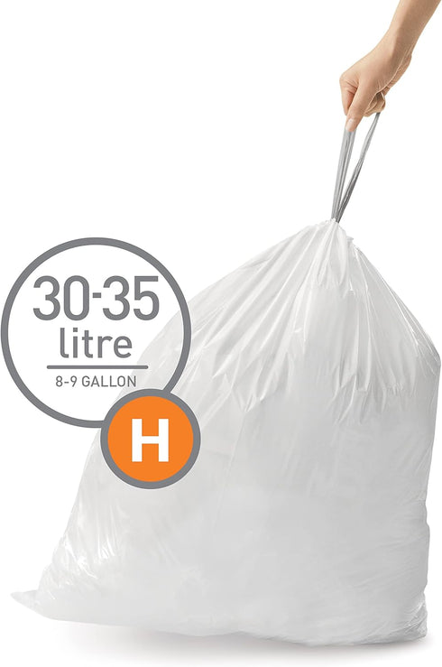 Packs, 20 Count, 30-35 8-9 simplehuman Code H Custom Fit Drawstring Trash Bags in Dispenser Liter / Gallon, White