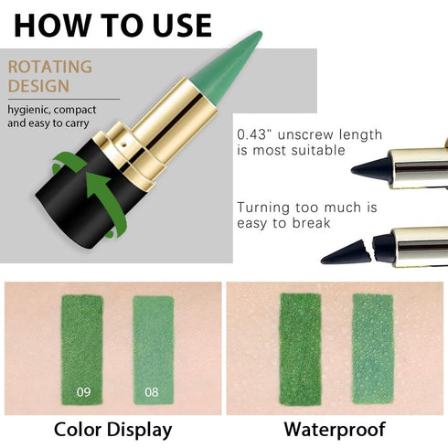 Kaely 2Pcs Light Dark Green Gel Eyeliner Pencils Set - Waterproof Colored Eye Liner Crayon for Gothic Makeup