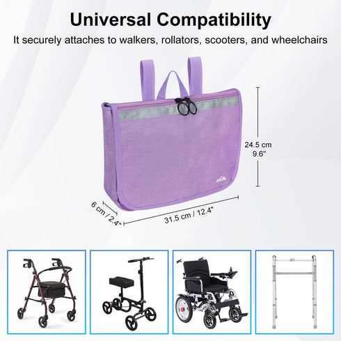 supregear Wheelchair Carry Bag - Accessories Pouch for Rollator, Walkers, Power Wheel Chairs and Knee Scooters - Side