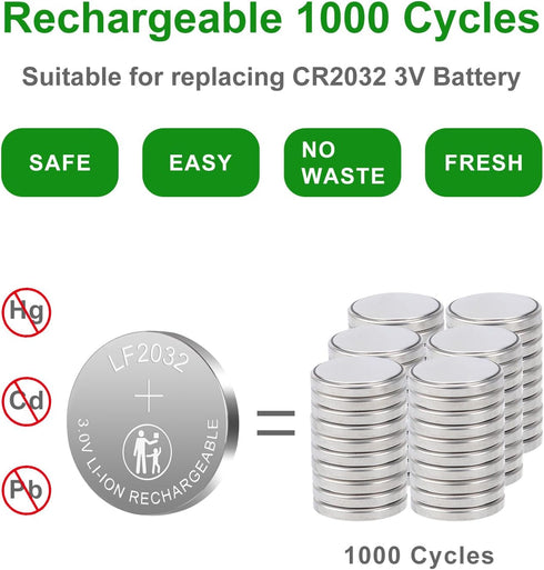 JOXIYECLTL LF2032 2032 3V Charger(5 Pack) Rechargeable Batteries CR Lithium-ion Coin Battery