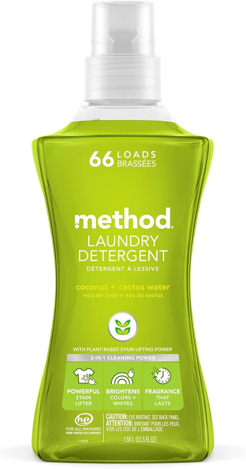 Method Liquid Laundry Detergent, Coconut + Cactus Water, 66 Loads, Biodegradable, 53.5 Fl Oz (Pack of 1)