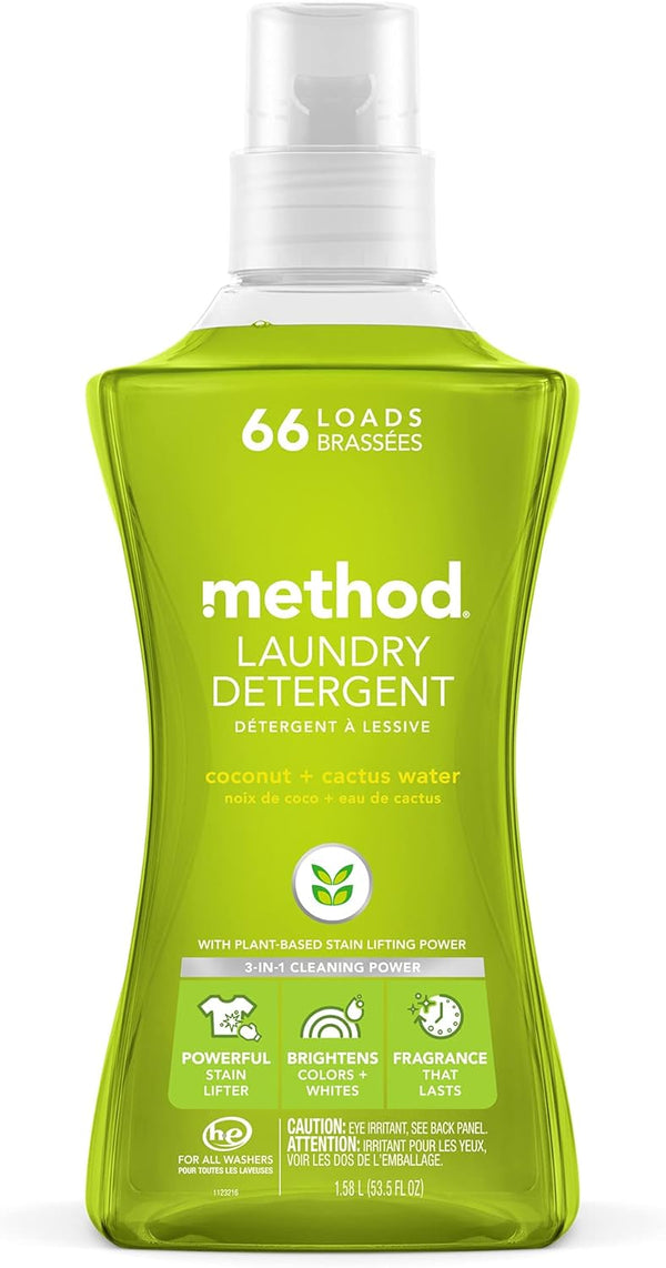 Method Liquid Laundry Detergent, Coconut + Cactus Water, 66 Loads, Biodegradable, 53.5 Fl Oz (Pack of 1)