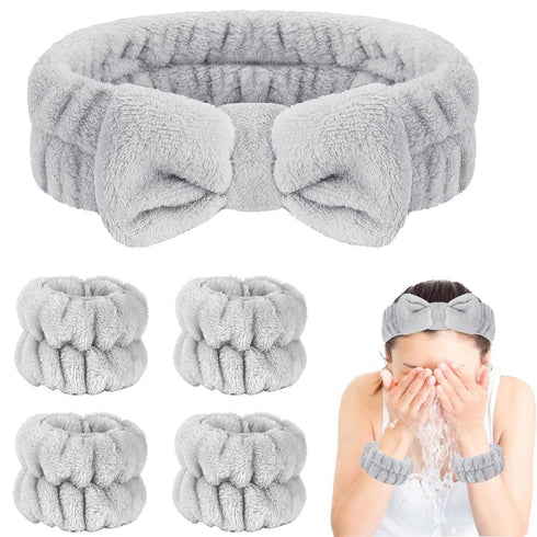 5Pcs Face Wash Headband and Wristband Set for Women, Spa Skin Care Headband, Hair Band and Wrist Towels for Washing Face