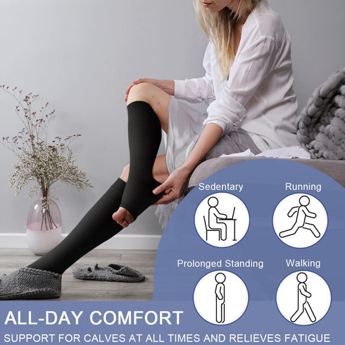 Beister Medical Open Toe Knee High Calf Compression Socks for Women & Men, Firm 20-30 mmHg Support Hosiery