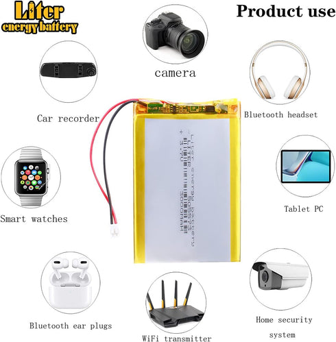 Liter 3.7V 3000mAh 505573 Lipo Battery, Rechargeable Lithium Polymer with JST Connector