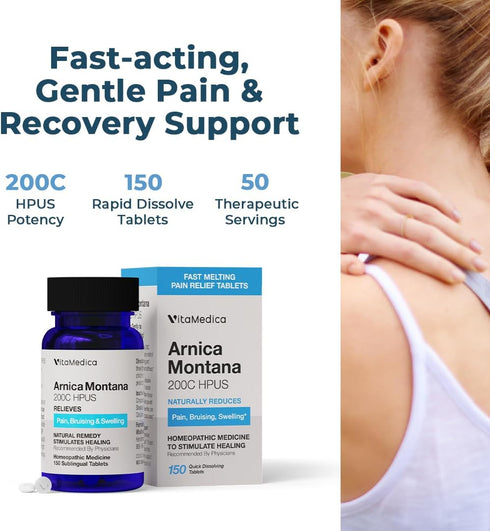 VitaMedica Arnica Montana 200C Rapid Dissolve Tablets - Natural Pain, Bruising, Swelling Support for Injury Recovery