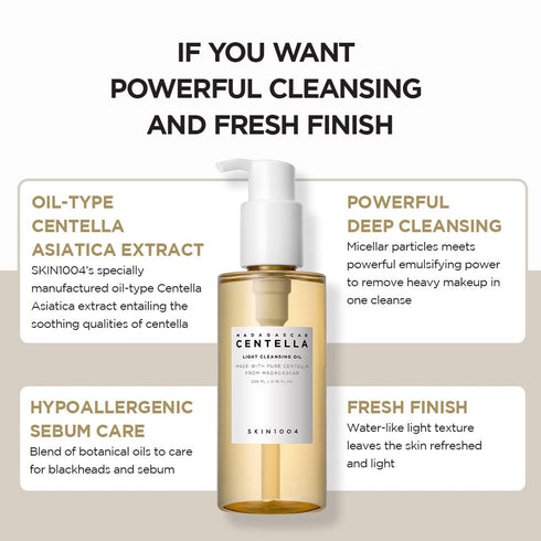 SKIN1004 Madagascar Centella Light Cleansing Oil, 6.76 fl.oz, 200ml | Gentle Korean Facial Cleanser for Double Cleansing