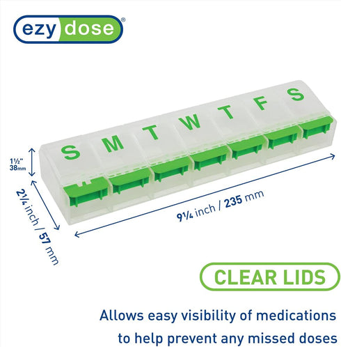 EZY DOSE Weekly Pill Case, 7-Day Medicine Planner, 2X-Large Vitamin Organizer Box, Color May Vary