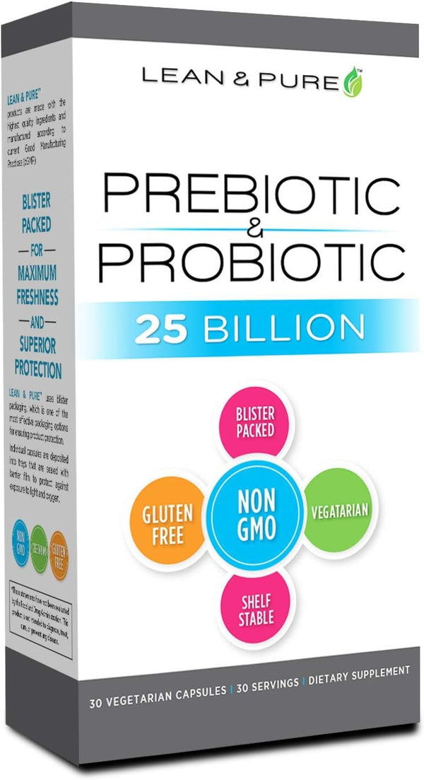 Lean & Pure Prebiotic & Probiotic, 30 Count, 25 Billion Live and Shelf Stable Cultures, Non-GMO, Vegetarian, Gluten Free