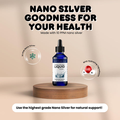 Optivida Health Colloidal Nano Silver Liquid for Immune Support, Promotes Healthy Immune System, Nano Silver Solution