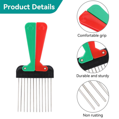 Portable Metal Pick Comb with Folding Handle, Wide Tooth Comb for Men and Women