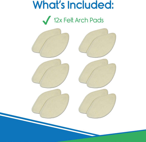 ViveSole Arch Supports for Women & Men - 12 Pack Felt Insert with Adhesive - Foot Pads for Shoes, Sandals, and Boots