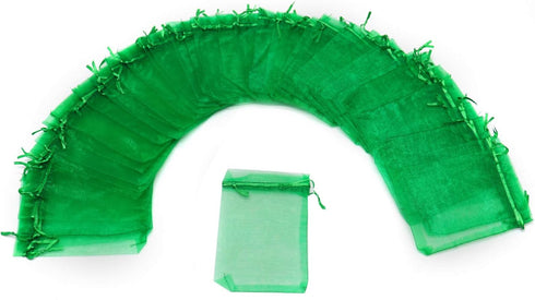 100Pcs 3x4 Inch Green Organza Bags with Drawstring, Small Mesh Jewelry Gift Pouches, Baby Shower Party Favor Bags