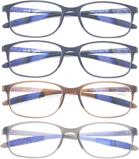 4 Pack Computer Blue Light Blocking Reading Glasses, Flexible Lightweight Anti Eyestrain Readers for Men & Women +1.00