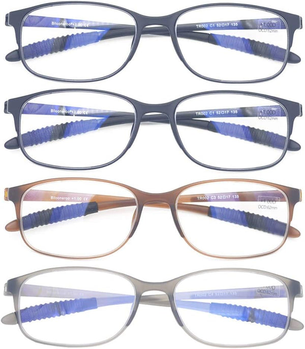4 Pack Computer Blue Light Blocking Reading Glasses, Flexible Lightweight Anti Eyestrain Readers for Men & Women +1.00