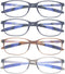 4 Pack Computer Blue Light Blocking Reading Glasses, Flexible Lightweight Anti Eyestrain Readers for Men & Women +1.00