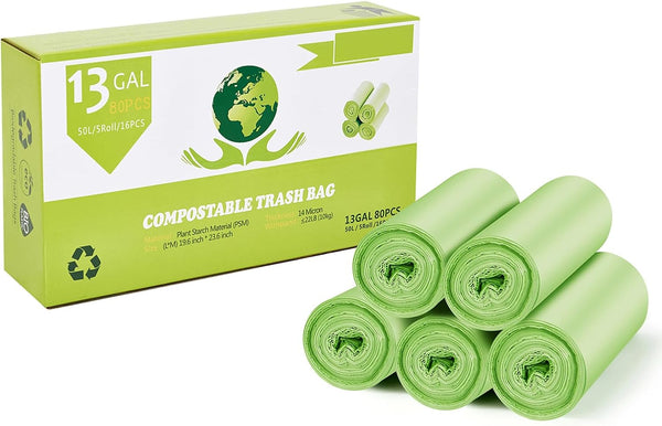 Sarlatino Compostable Trash Bags, 13 Gallon Green Compst Trash Bags for Home and