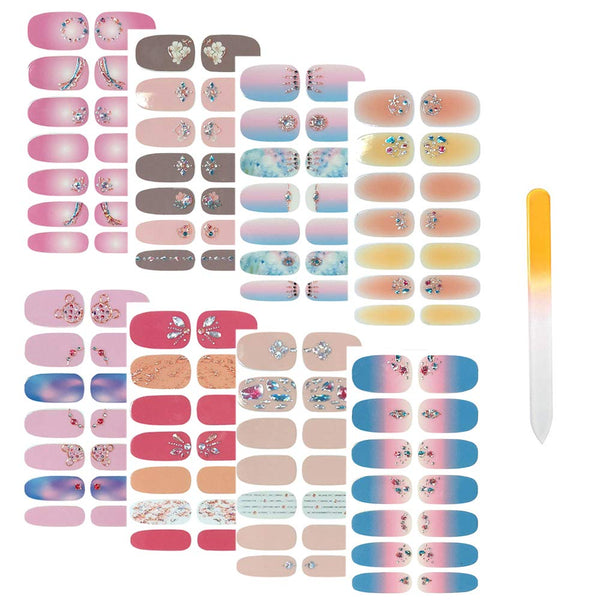 SIUSIO 112pcs Full Nail Wraps Stick on Gel Nail Polish Strips, Elegant Gradient Glitter Nail Art Sticker with Crystal