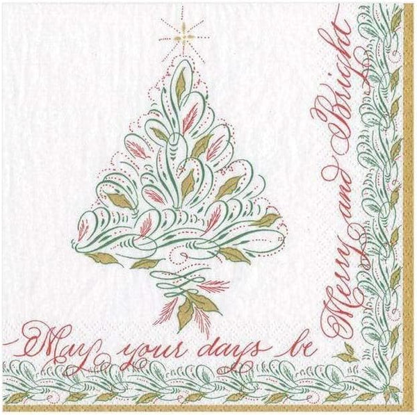 Caspari Christmas Calligraphy Paper Cocktail Napkins, Two Packs of 20