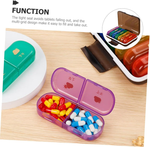 JHKNNK 7-Day Weekly Pill Organizer Case Portable Small Pill Box with Colorful Compartments and Reminder for Travel