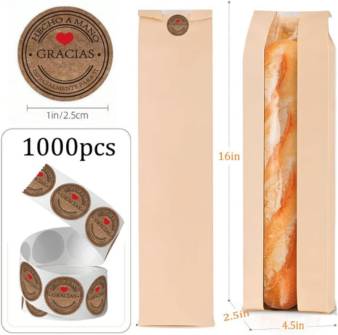 PEOKPIPLE 1000 120-Pack 4.5 2.5 16 Inch Packaging Bread Bags for Homemade Bread with Labels, x x Paper Bags for Bread