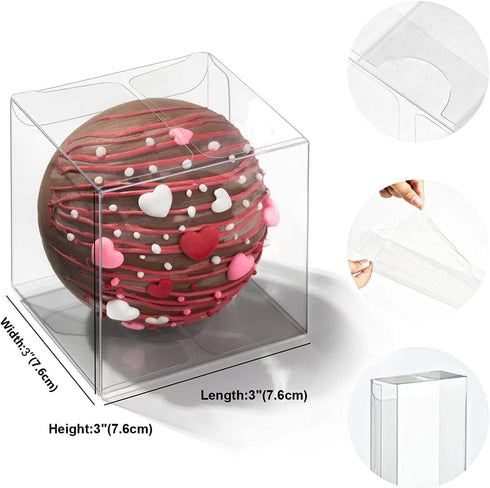 JCXGRVC 100Pack 3" x3x3 Clear Hot Chocolate Bomb Boxes Small Gift Boxes Cupcake Boxes Candies Box Birthday Wedding