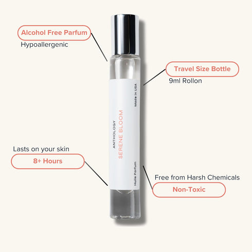 ANTHOLOGY Serene Bloom Roll on Perfume Oil for Women 0.3oz 9 ML | Citrus, Vanilla, Pink Pepper, Jasmine & Iris Notes | Alcohol Free, Travel size, Mini Perfume | Clean & Cruelty Free Fragrance