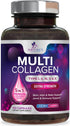 Collagen Peptides for Women & Men, Type I, II, III, V, X, Hydrolyzed Collagen Pills, 120 Capsules, Hair, Skin, Joint