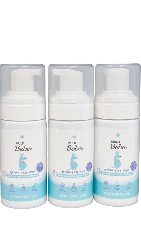 Pack 3 6.06 oz (2.02x3) Multi-Bebe - Baby Hand Sanitizer (Foam) - Hand Disinfectant Cleanser - Alcohol Free - Plant