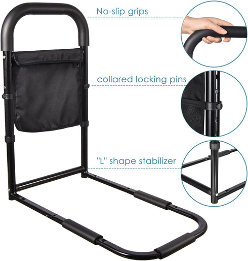 tomreky 300lbs Bed Rails for Elderly Adults Assist Safety with Motion Light for Seniors Hand Bar Grab with Storage