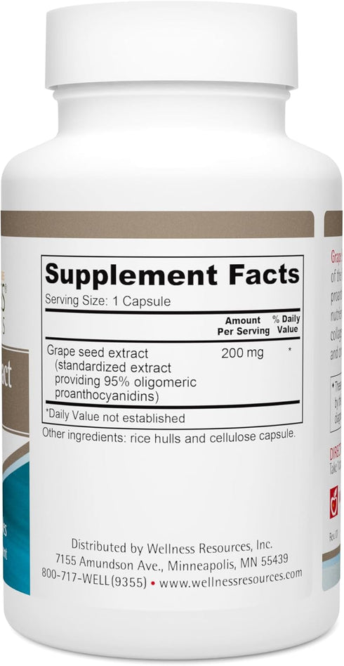 Wellness Resources Grape Seed Extract Supplement - 95% OPC, Supports Collagen Integrity and Immunity, 100 Capsules